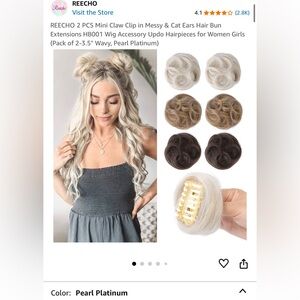 REECHO 2 PCS Mini Claw Clip in Messy & Cat Ears Hair Bun Extensions